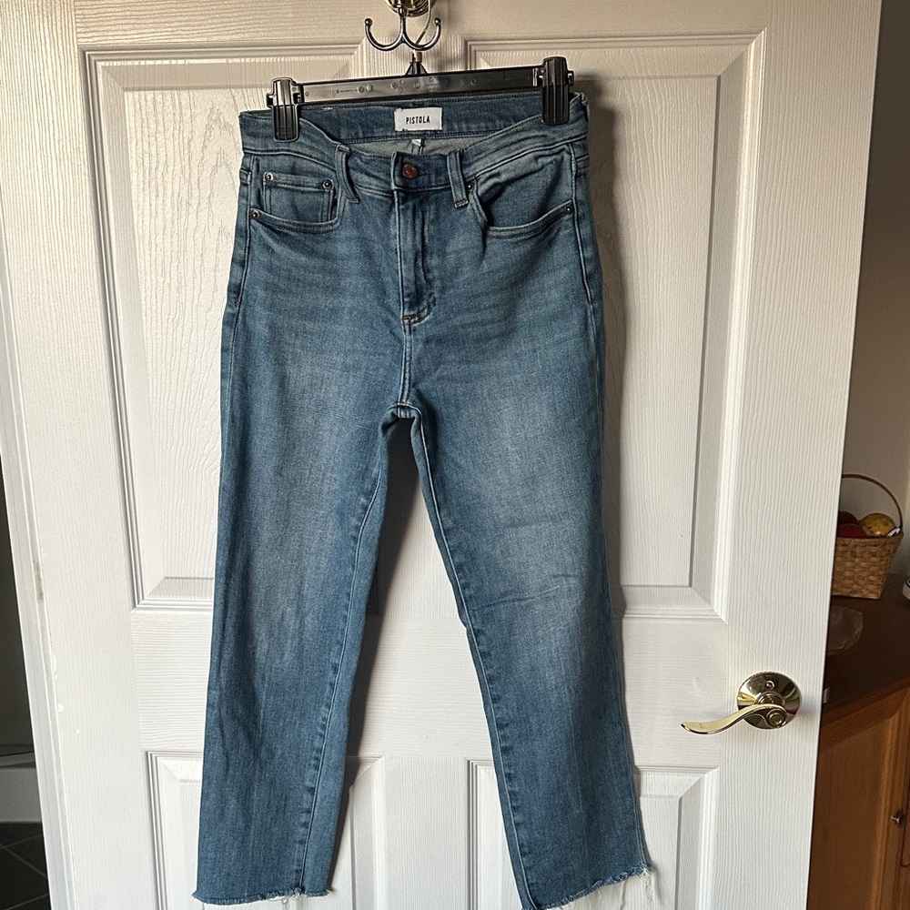 Pistola Blue Ankle Cropped Jeans raw hem